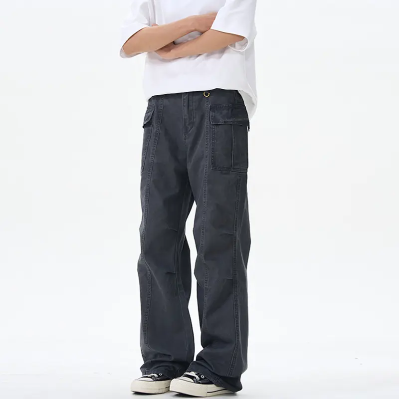 Damen Weite Utility-Cargohose mit extra weitem Schlag, aufgesetzten Pattentaschen und verstärkten Nähten Drune