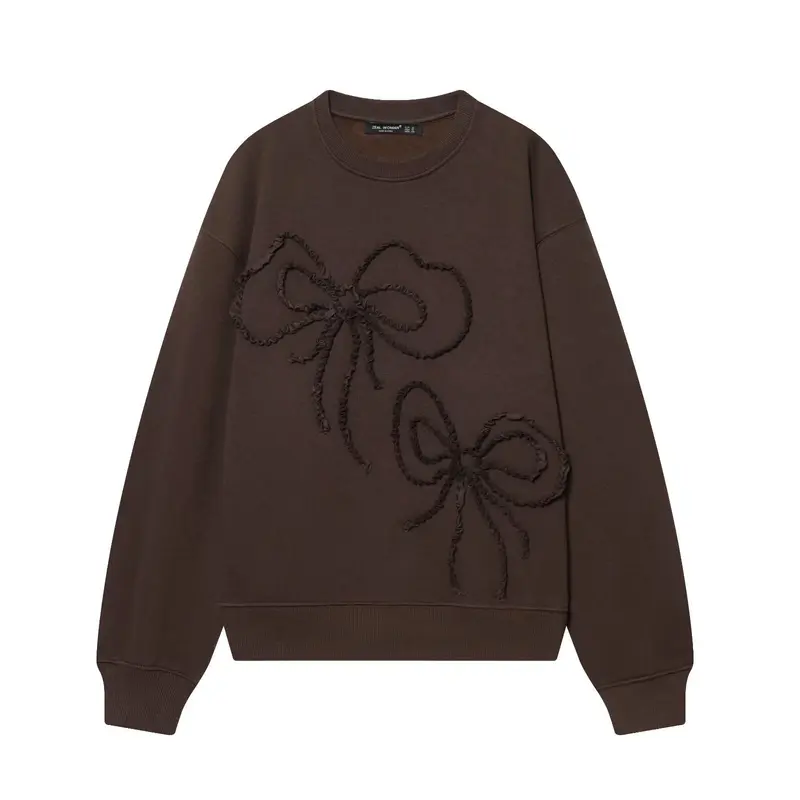 Damen weiter Sweatshirt mit dreidimensionaler Schleifen-Applikation und Rippbündchen Drune