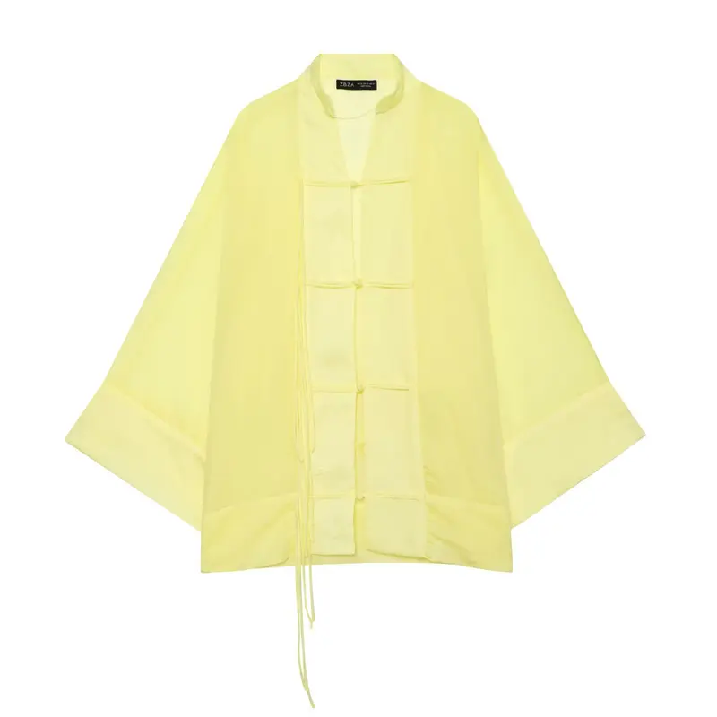 Damen Weites Kimono‑Cape aus leichter Chiffon‑Optik mit dekorativen Knotenverschlüssen Drune