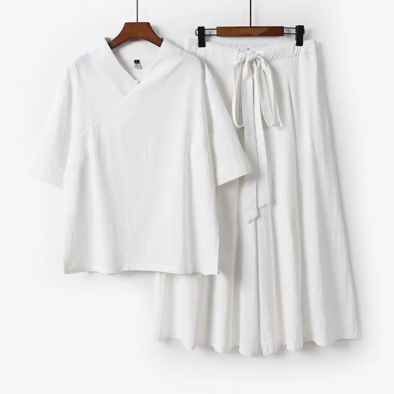 Damen Weites Kimono-Loungewear-Set mit V-Ausschnitt und Culotte-Hose Drune