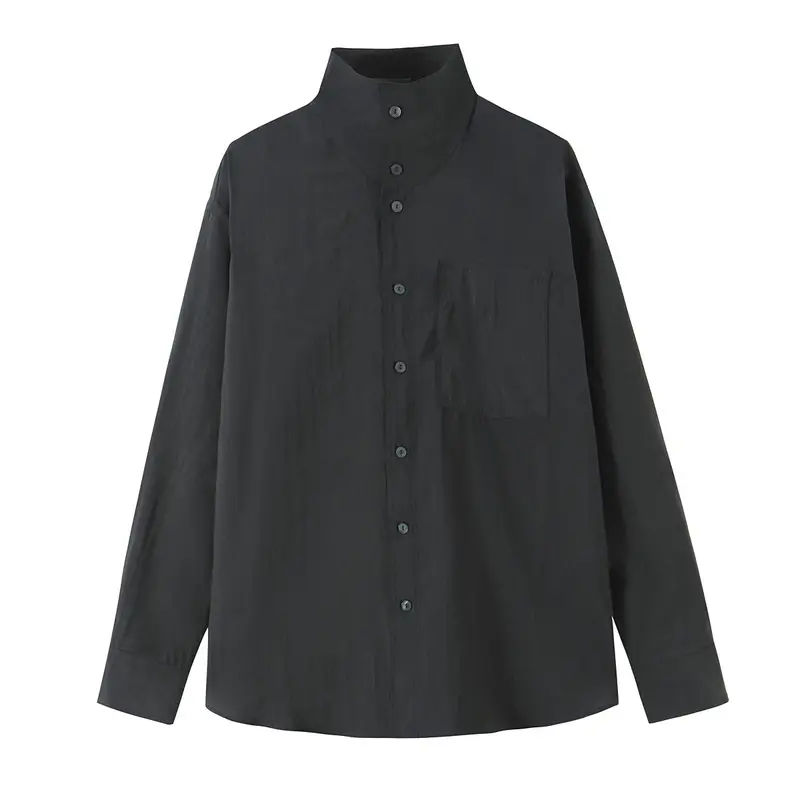 Damen Weites Oversize‑Hemd mit hohem Stehkragen und Brusttasche Drune