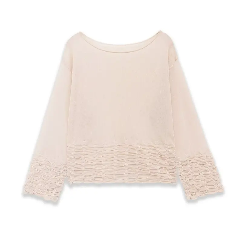 Damen Weites Strickpullover-Top mit U-Boot-Ausschnitt und gerafftem Volantsaum Drune