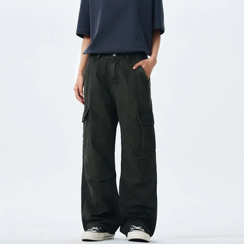 Damen Weitgeschnittene Cargo-Hose mit hoher Taille und aufgesetzten Taschen Drune