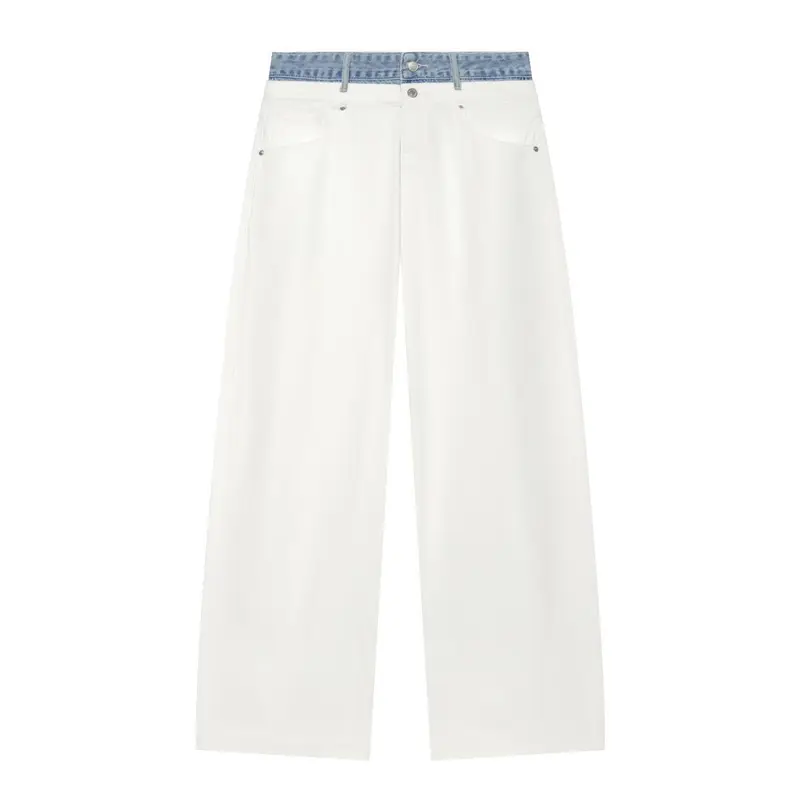 Damen Weitgeschnittene hochtaillierte Jeans mit Kontrast-Denimbund Drune