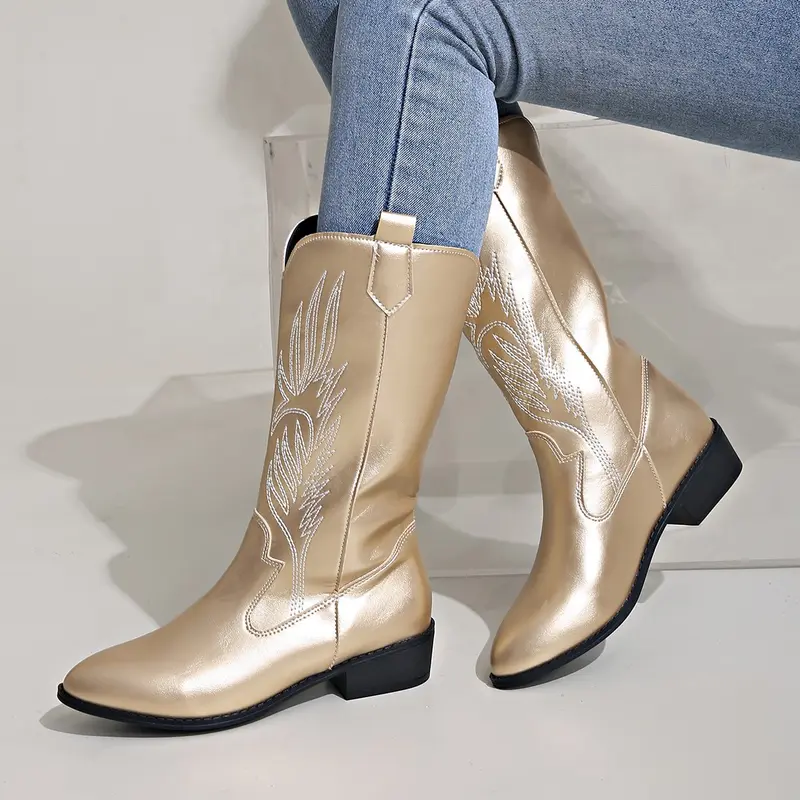 Damen Western-Stiefel mit Stickerei und mittlerem Blockabsatz Drune
