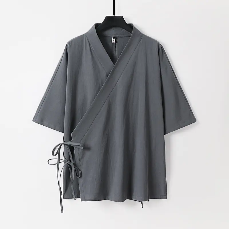 Damen Wickel-Kimono-Oberteil mit kurzen Ärmeln und Seitenschnürung Drune