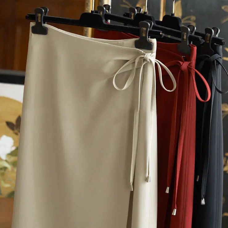Damen Wickel-Midirock mit Taillenband und geradem Fall Drune