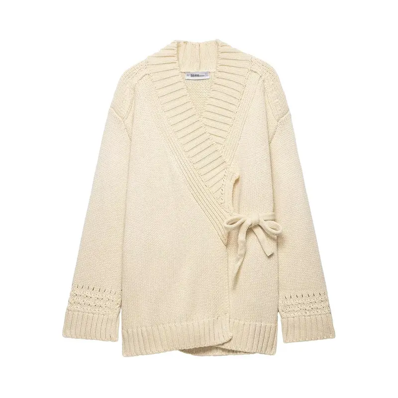 Damen Wickel-Strickcardigan mit Schalkragen und Bindegürtel Drune