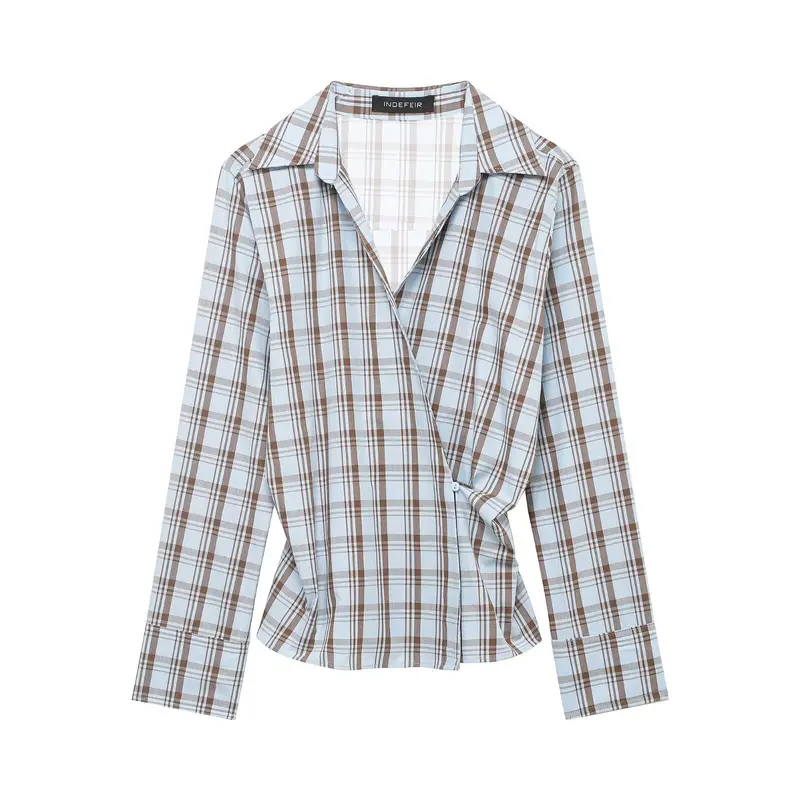 Damen Wickelbluse mit Knoten-Detail und klassischem Hemdkragen Drune