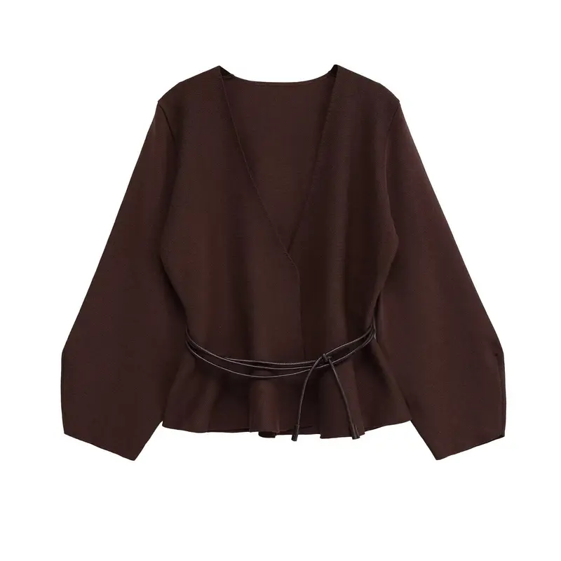 Damen Wickelcardigan aus Feinstrick mit Kimonoärmeln und Taillengürtel Drune