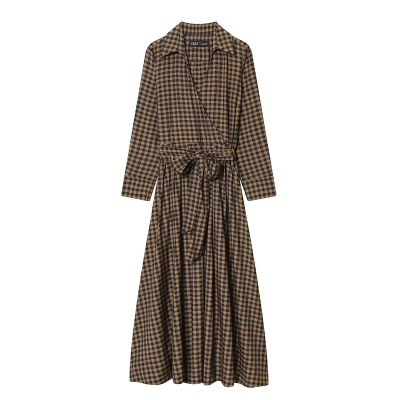 Damen Wickelkleid mit Vichy-Karo, Hemdkragen und Taillenband Drune