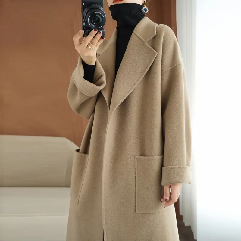 Damen Wollmix-Longcoat im Oversize-Schnitt mit großen aufgesetzten Taschen Drune