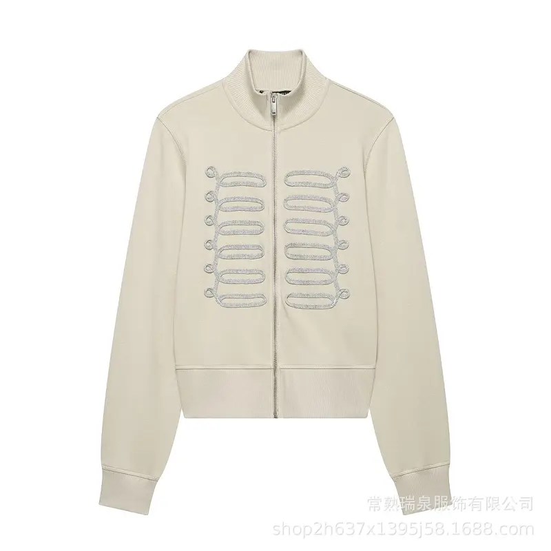 Damen Zip‑Jacke im Military‑Inspirierten Look mit Stehkragen und Zierpaspel Drune