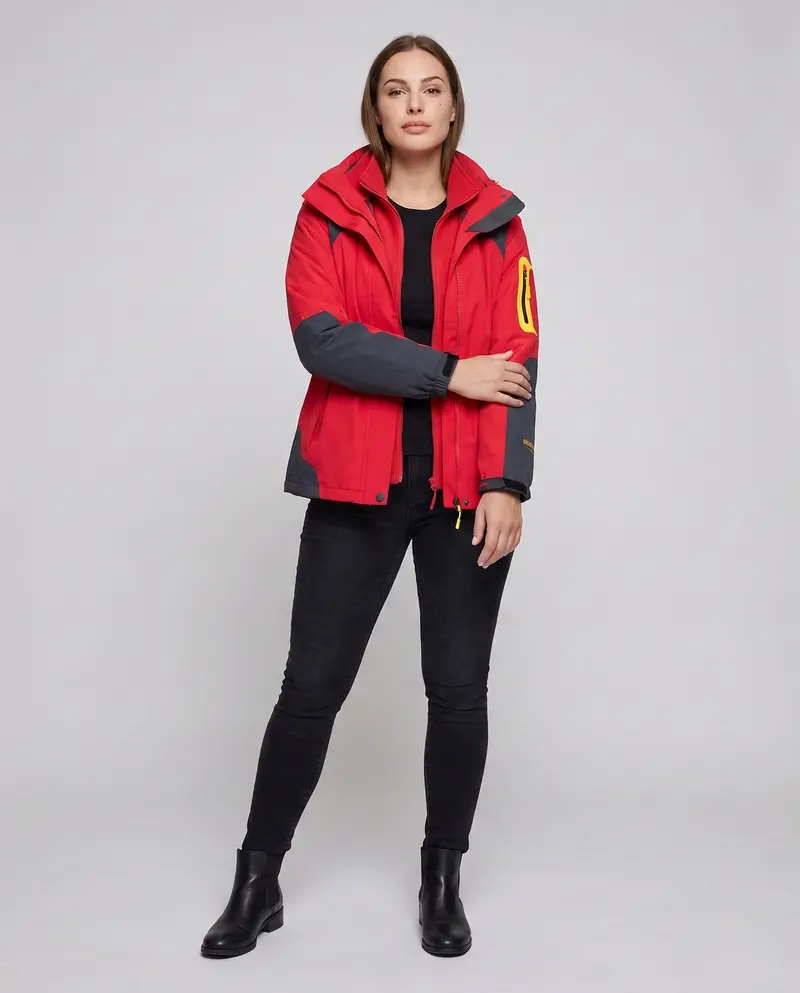 Damen zwei-teiliges Softshell-Fleece-Outdoormantel-Set mit abnehmbarem Kapuze und Ärmeltaschen mit Reißverschluss Drune