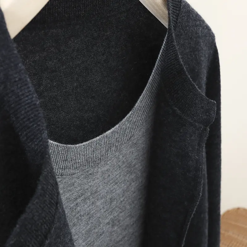Damen Zweilagiger Strickcardigan mit innenliegendem Top und feiner Rippenkante Drune