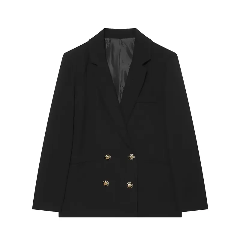 Damen Zweireihiger Oversize‑Blazer mit goldenen Zierknöpfen Drune