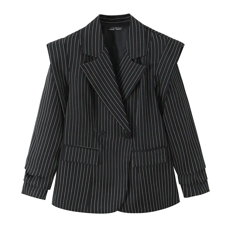 Damen Zweireihiger Oversize-Blazer mit markanten Schulterpolstern und Nadelstreifen Drune