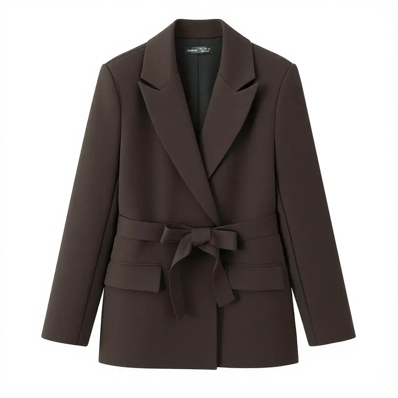 Damen Zweiteiliges Blazer-Set mit Wickelgürtel und weiter Bundfaltenhose Drune