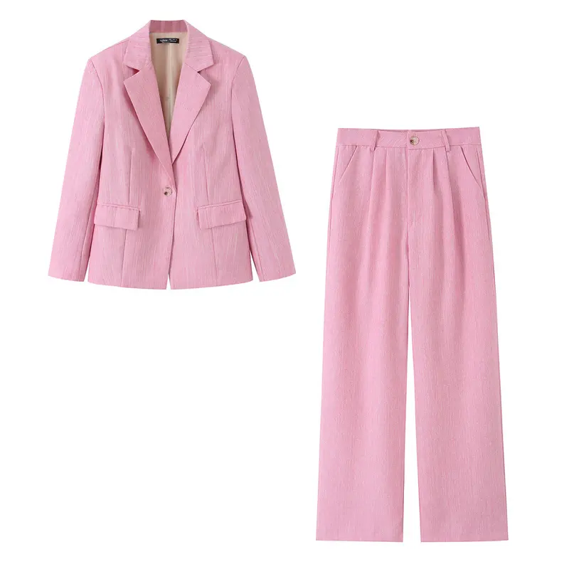Damen Zweiteiliges Business-Set mit tailliertem Ein-Knopf-Blazer und weiter Bundfaltenhose Drune