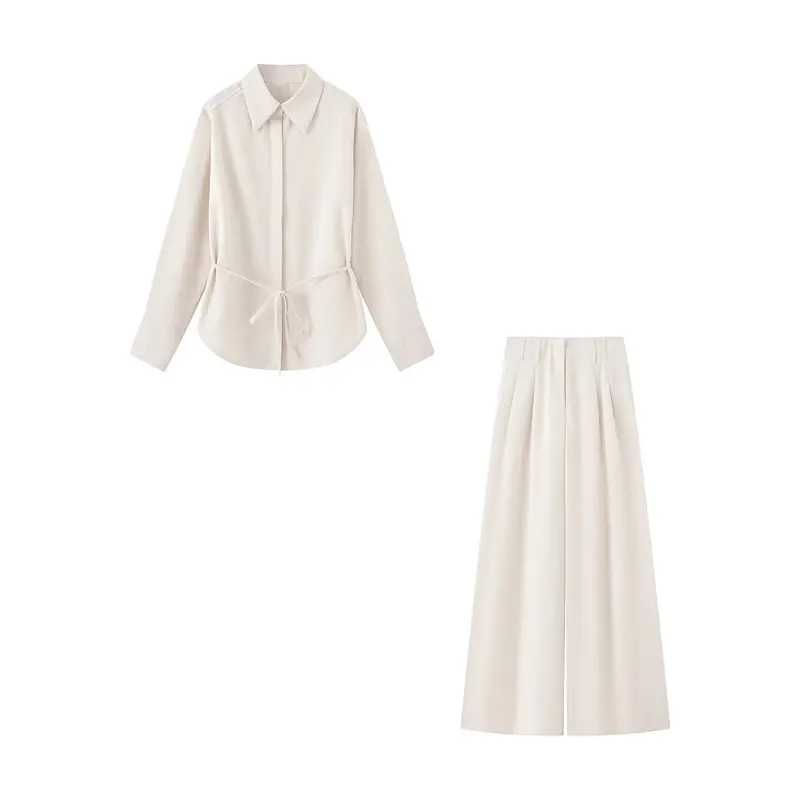 Damen Zweiteiliges Hemd- und Culotte-Set mit Taillenband und weitem Bein Drune
