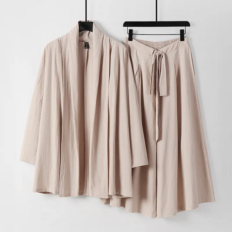Damen Zweiteiliges Lounge-Set im Kimono-Stil mit offenem Schalkragen und weitem Palazzo-Hosenrock Drune