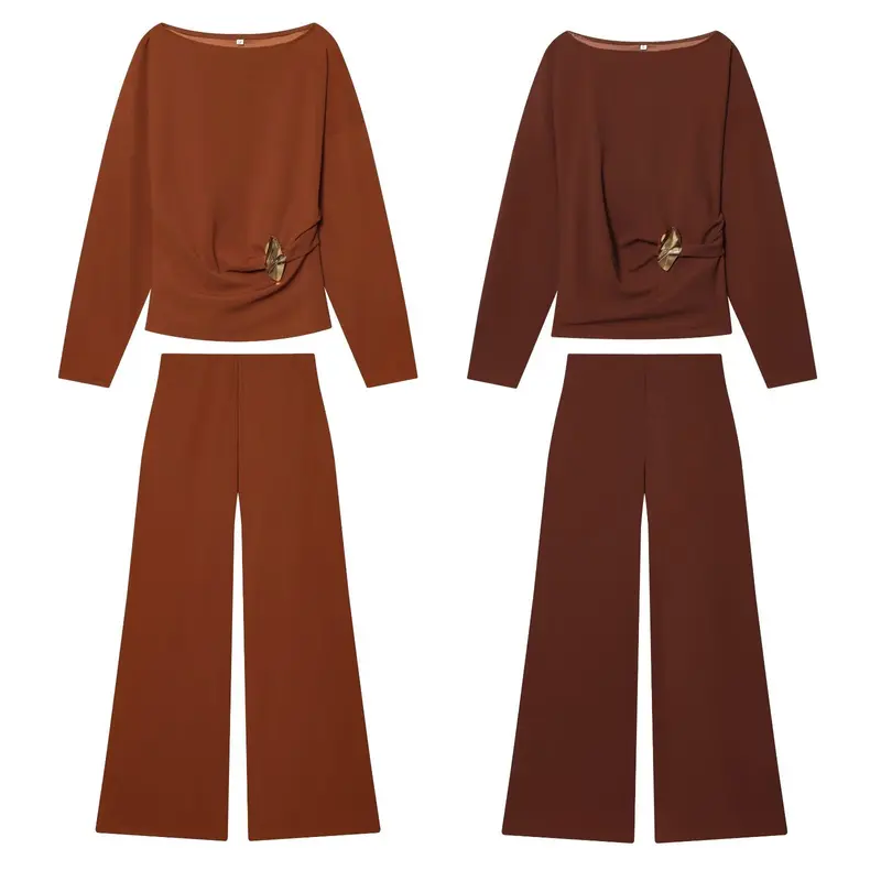 Damen Zweiteiliges Loungewear-Set mit gedrehtem Saumdetail und weiter Highwaist-Hose Drune