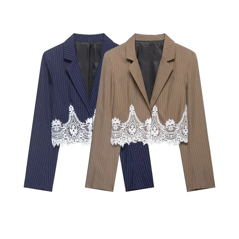 Damen Zweiteiliges Nadelstreifen-Blazer und Maxirock Set mit Spitzen-Camisole Drune