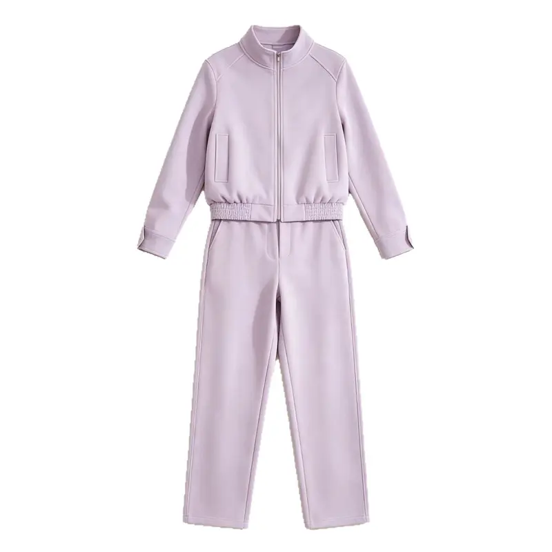 Damen Zweiteiliges Neopren‑Optik Freizeitset mit Cropped‑Blouson und High‑Waist‑Hose Drune