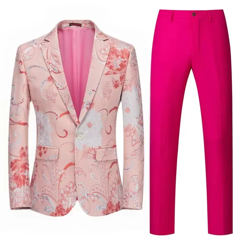 Damen Zweiteiliges Satin-Jacquard-Sakko mit floralem Muster und taillierter Passform sowie Slim-Fit Anzughose Drune