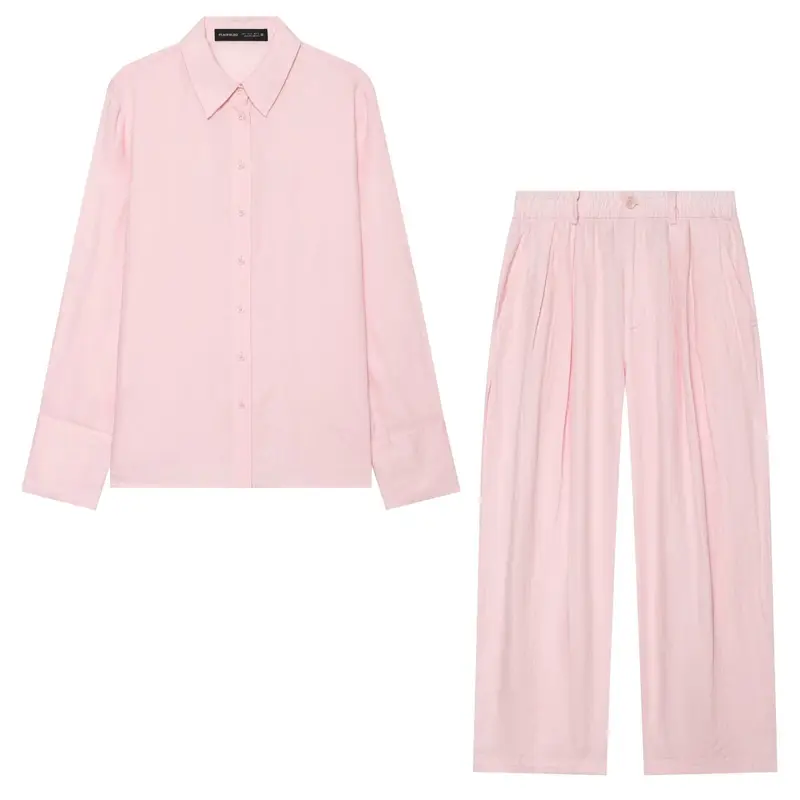 Damen Zweiteiliges Satin-Set mit weichem Oversized-Hemd und hochgeschnittener Palazzo-Hose Drune