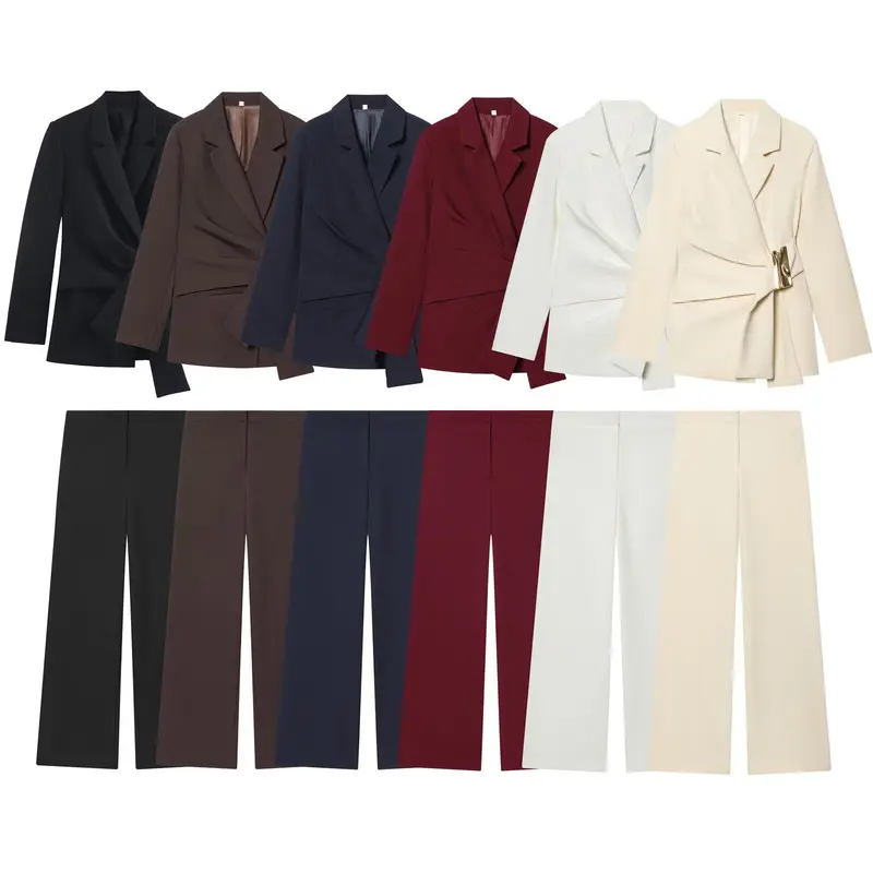 Damen Zweiteiliges Wickelblazer- und Palazzo-Anzugset mit Ziergürtel Drune