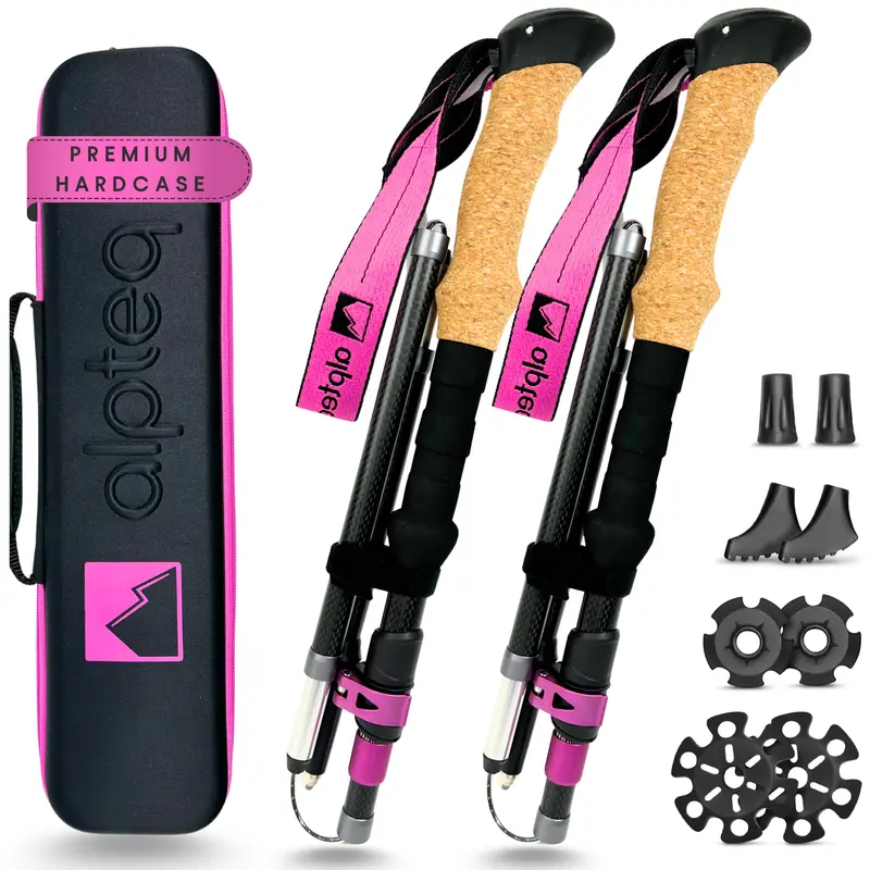 Dufourspitze - faltbare Wanderstöcke aus Carbon | Pink 100-120 cm