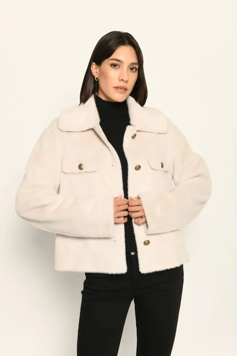 Flauschige Webpelz-Kastenjacke