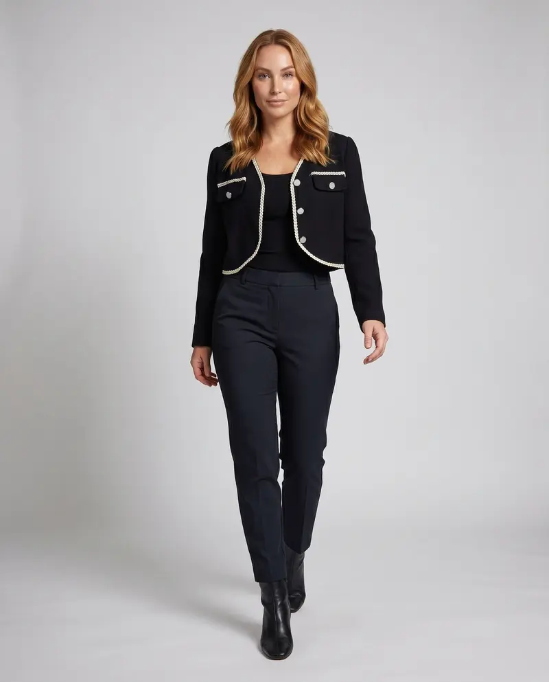 Frauen Elegante Jacke mit Vintage-Details und Fließendem Maxikleid
