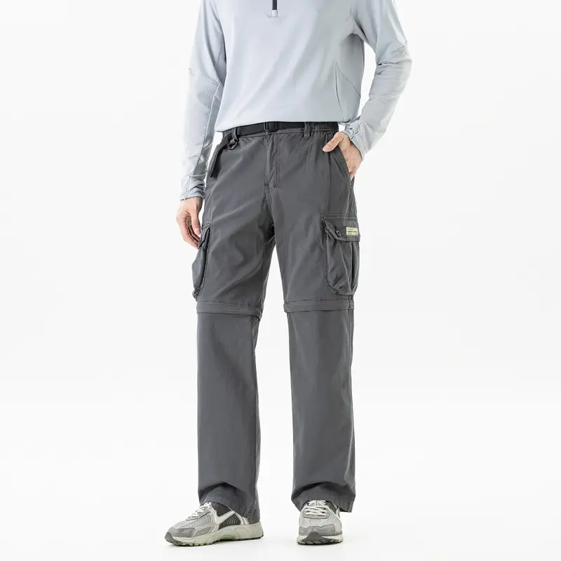 Herren Abnehmbare Cargo-Zip-Hose mit Reißverschluss-Bein, Multifachtaschen und integriertem Gürtel Drune
