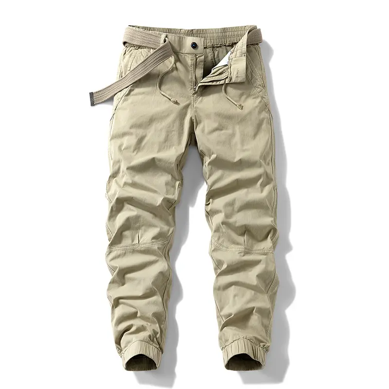 Herren Atmungsaktive Outdoor-Cargohose im Joggerstil mit integriertem Stoffgürtel und ergonomischen Kniefalten Drune