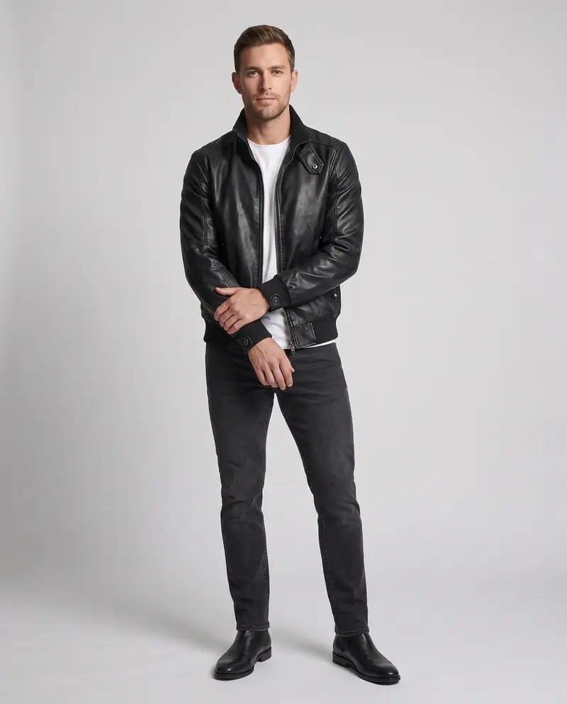Herren Aviator Kunstlederjacke mit Thermo-Sherpa-Futter und Stehkragen Drune