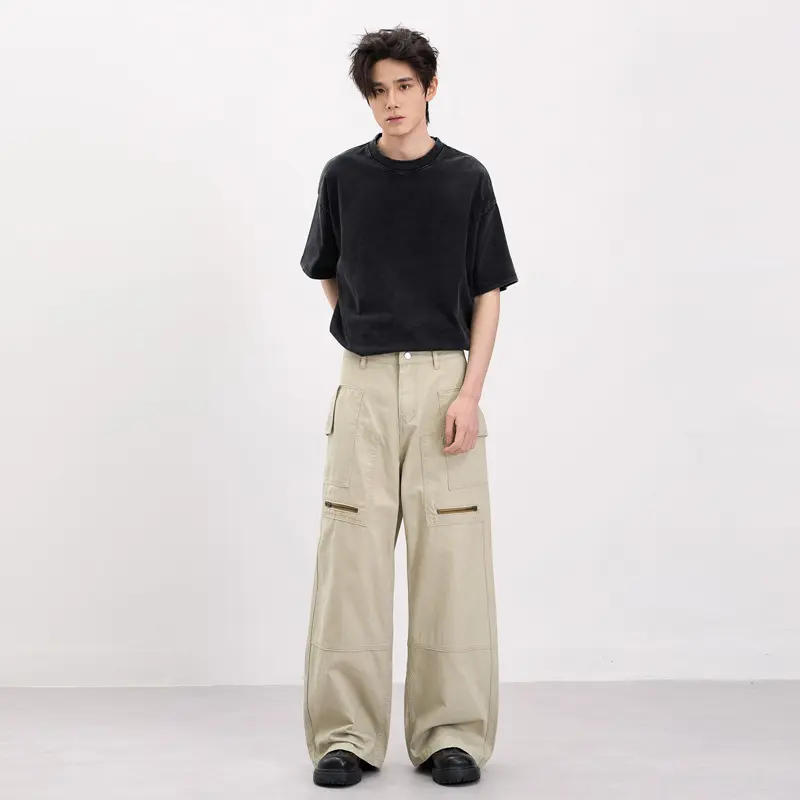 Herren Baggy-Cargohose im Workwear-Stil mit großen aufgesetzten Taschen und Zipper-Details Drune