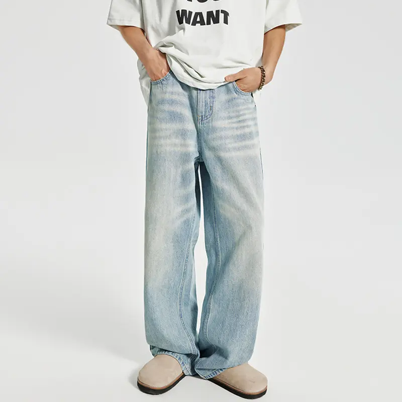 Herren Baggy-Denim-Palazzohose im washed‑Lightlook mit extra weitem Bein Drune