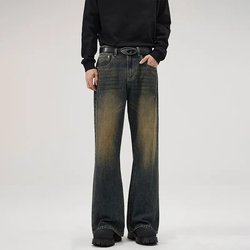 Herren Baggy-Denimhose mit extra weitem Bein und Vintage-Waschung Drune