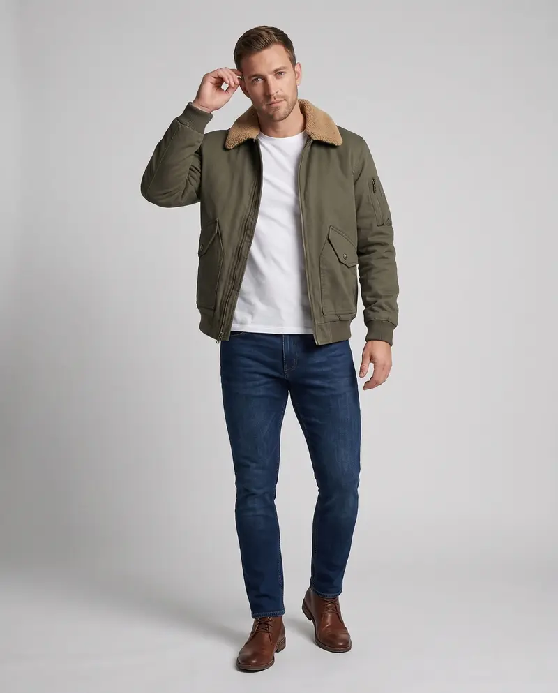 Herren bequeme Fleecejacke mit Kunstfellkragen Drune