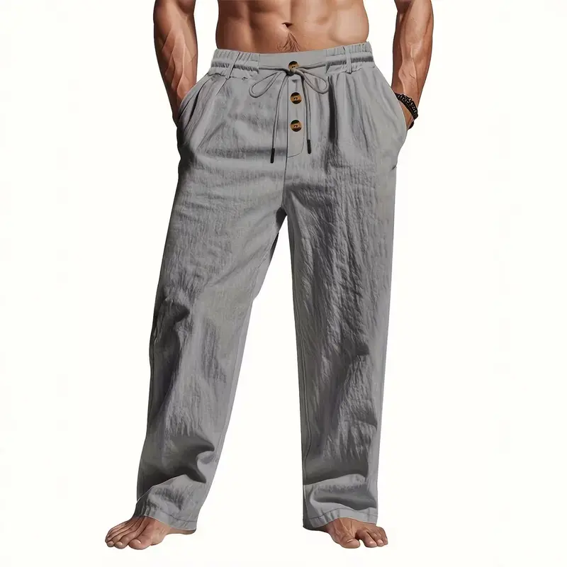 Herren Bequeme Strandhose mit Kordelzug und Holzknöpfen Drune