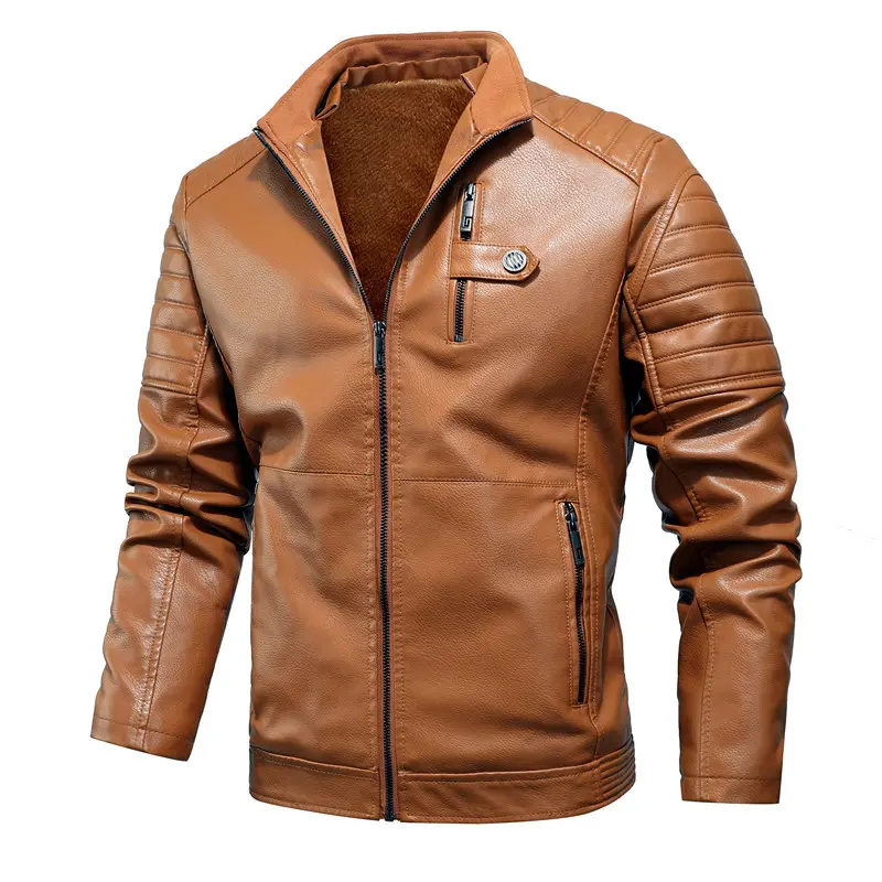 Herren Bikerinspirierte Kunstlederjacke mit gesteppten Ärmeln und Teddyfutter Drune