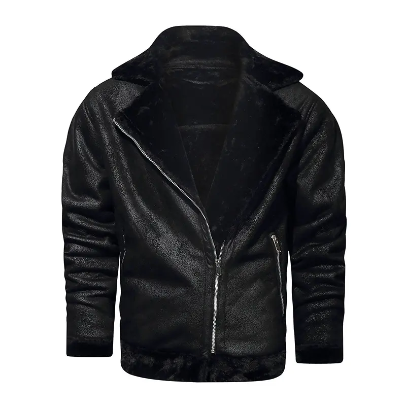 Herren Bikerjacke aus Lederimitat mit Teddyfutter Drune