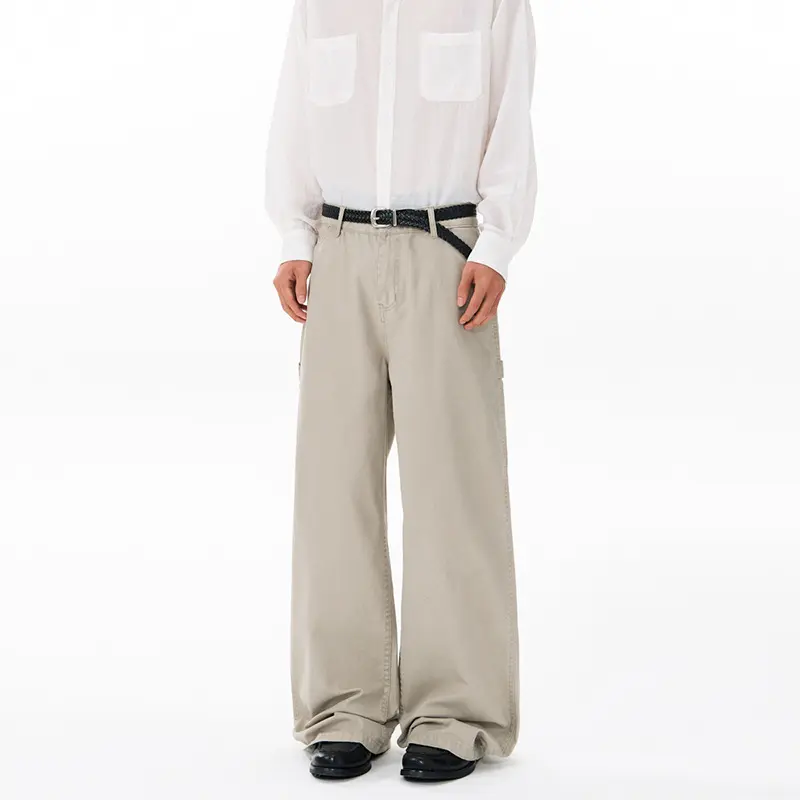Herren Bodenlange Baggy-Twill-Hose mit tiefem Schritt, elastischem Bund und Utility-Seitentaschen Drune