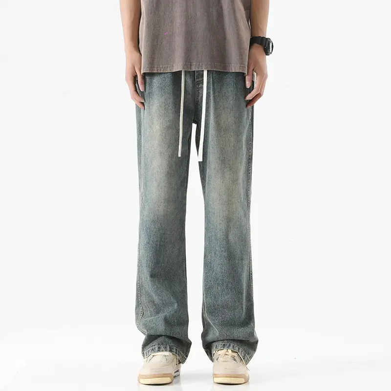 Herren Bodenlange Stonewashed Baggy-Jeans mit extra weitem Bein und tiefem Schritt Drune