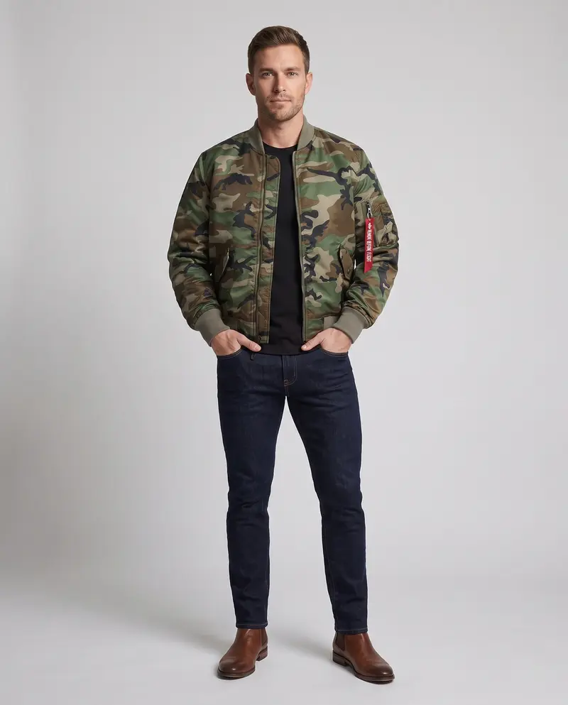 Herren Camouflage Bomberjacke mit praktischen Taschen Drune