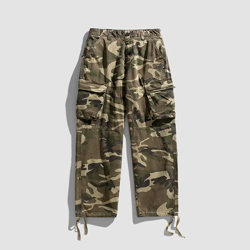 Herren Camouflage-Cargo-Hose im Loose-Fit mit Multifachtaschen, Tunnelzug und verstellbaren Beinabschlüssen Drune