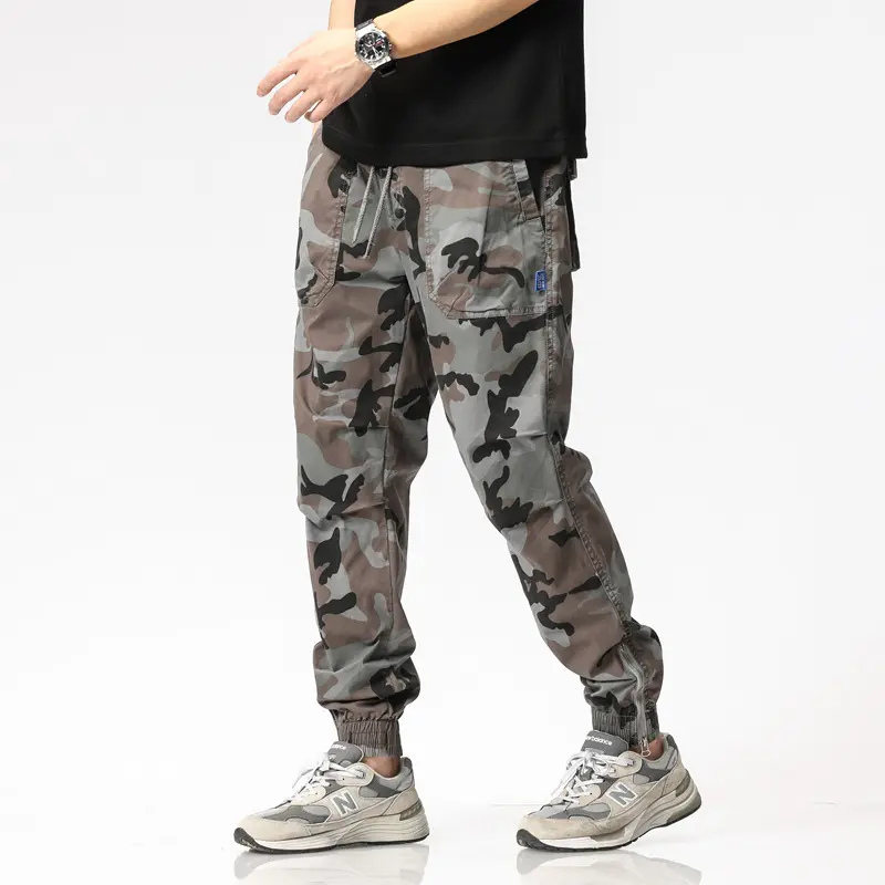 Herren Camouflage-Cargo-Joggerhose mit Tunnelzug, Mehrfachtaschen und gerippten Beinabschlüssen Drune