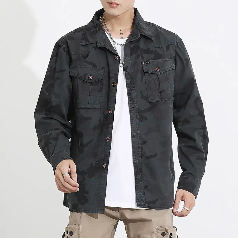 Herren Camouflage-Fieldshirtjacke aus leichtem Baumwoll-Twill mit Brusttaschen Drune